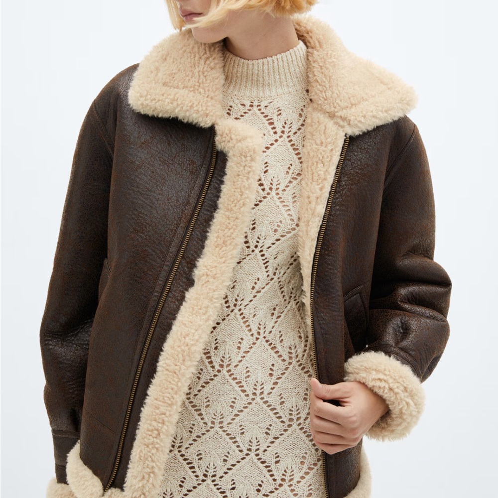 Mango Vintage-Effect Shearling Jacket - image 2